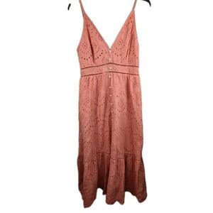 Simplee Eyelet Cotton Maxi Dress Pearl Button XL Strap Boho Romantic Cottagecore